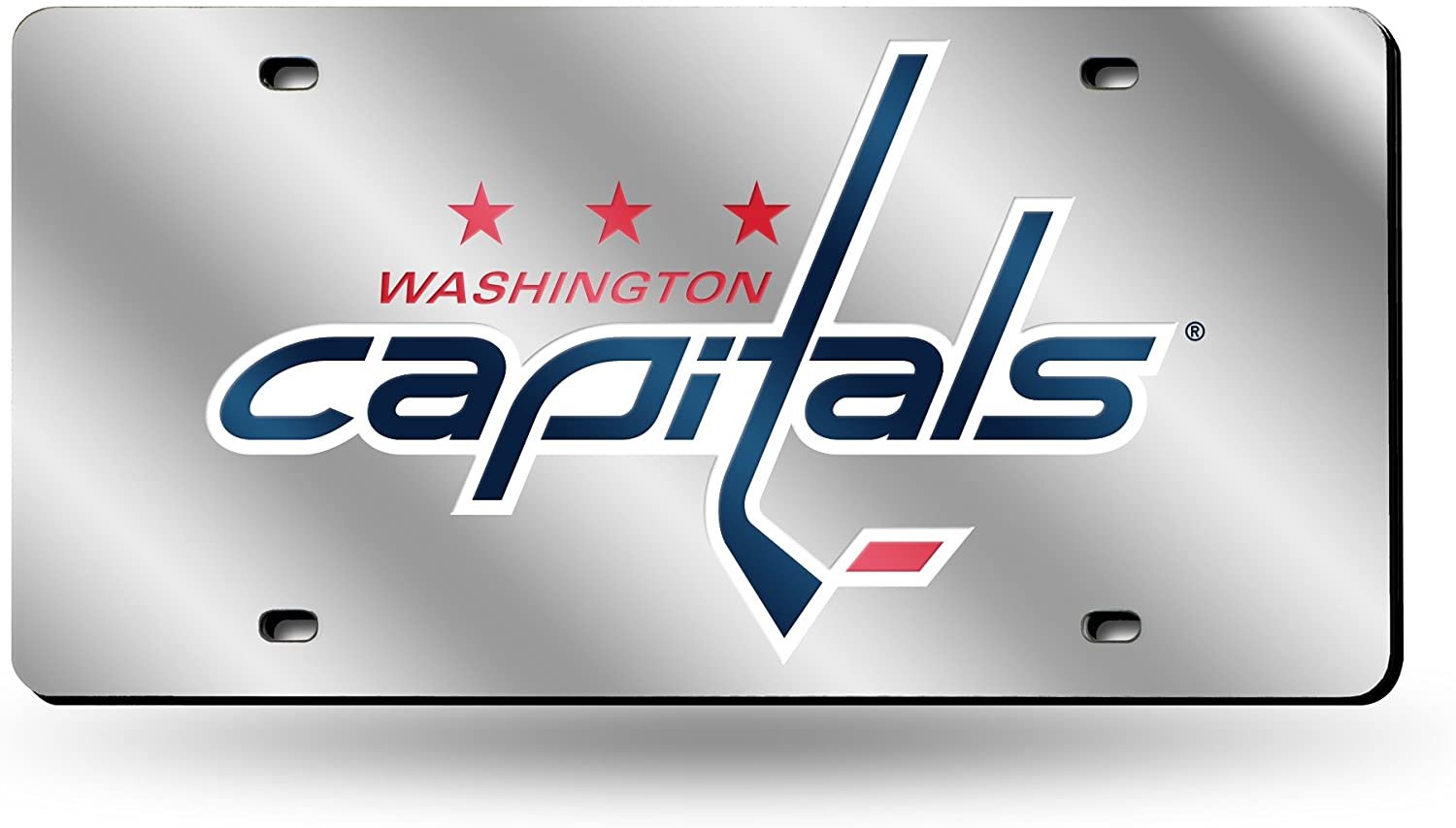 Washington Capitals Premium Laser Cut Tag License Plate, Mirrored Acrylic Inlaid, 12x6 Inch