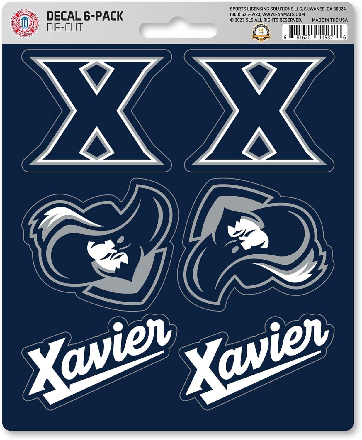 Xavier University Musketeers 6-Piece Decal Sticker Set, 5x6 Inch Sheet, Gift for football fans for any hard surfaces around home, automotive, personal items