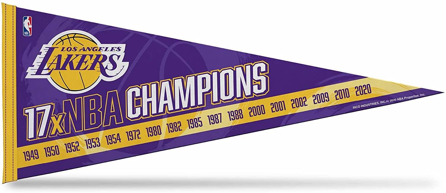 Los Angeles Lakers 17-Time NBA Champions Soft Felt Pennant, 12x30 Inch, Easy To Hang