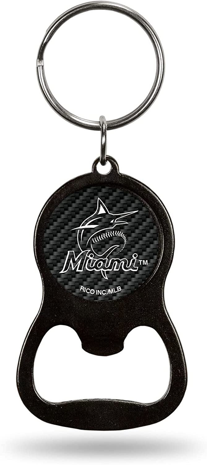 Miami Marlins Premium Solid Metal Keychain Bottle Opener, Carbon Fiber Design