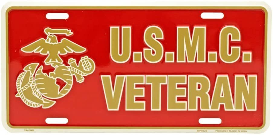 United States Marines Metal Auto Tag License Plate, Veteran Design, 6x12 Inch