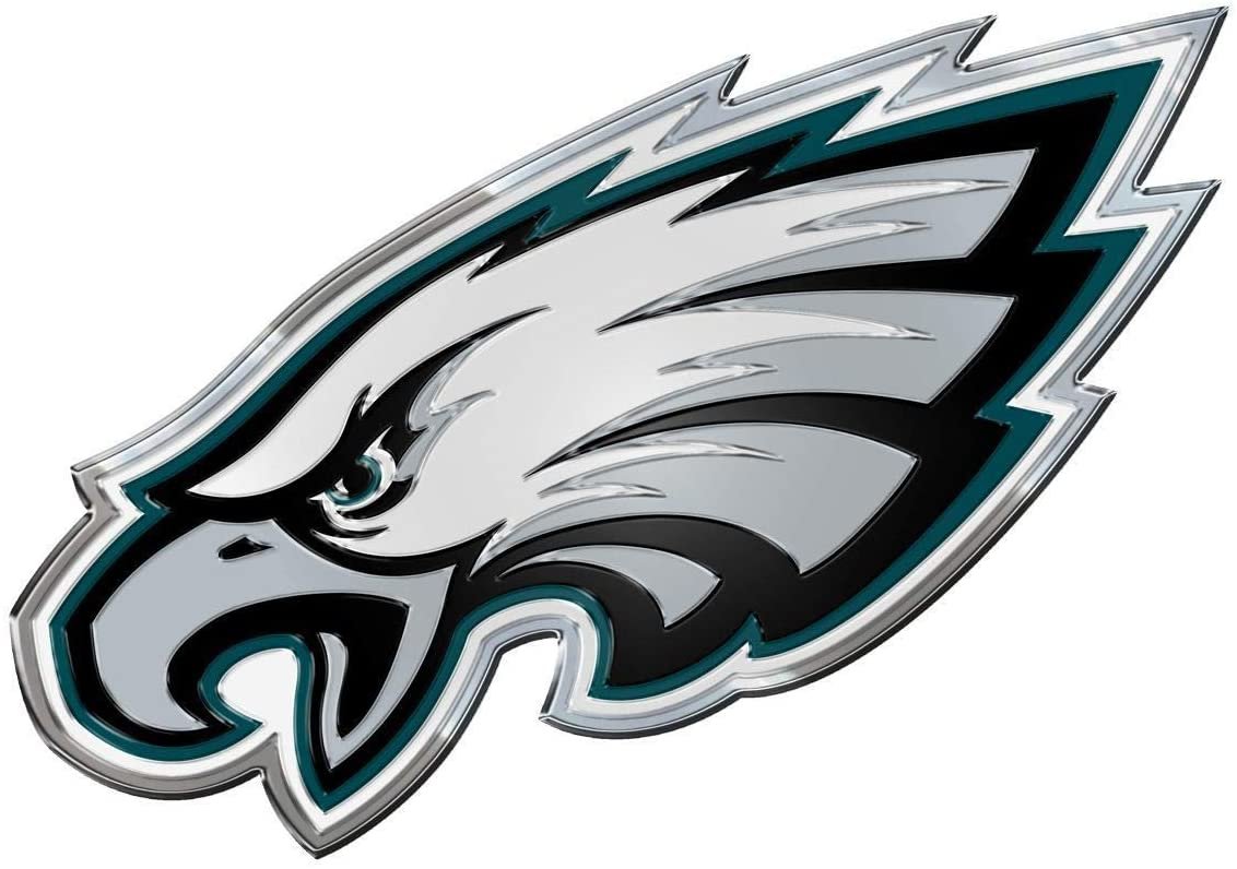 Philadelphia Eagles Auto Emblem, Aluminum Metal, Embossed Team Color, Raised Decal Sticker, Full Adhesive Backing