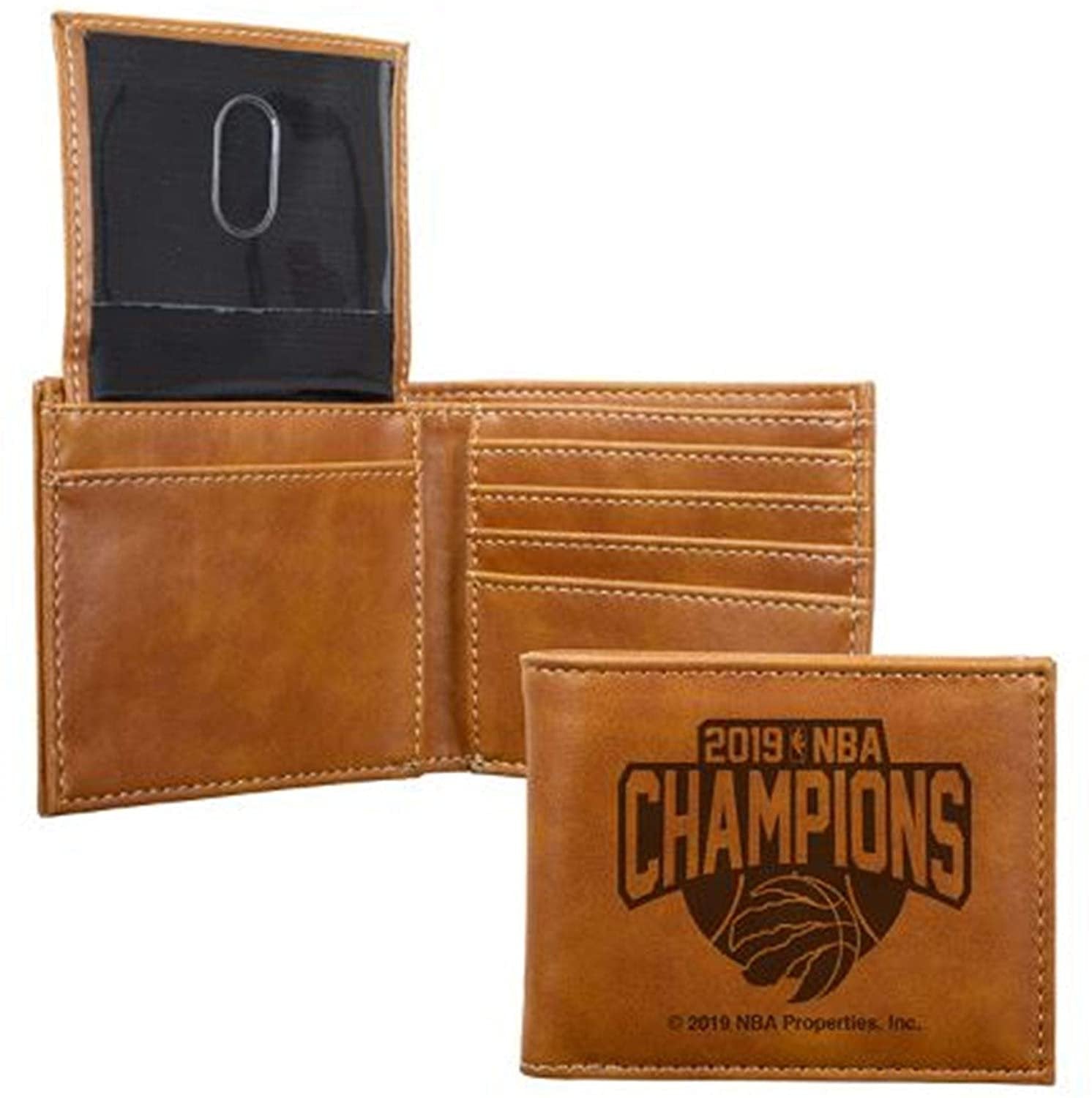 Toronto Raptors 2019 NBA Champions Premium Brown Leather Wallet, Bifold Billfold, Embossed Laser Engraved