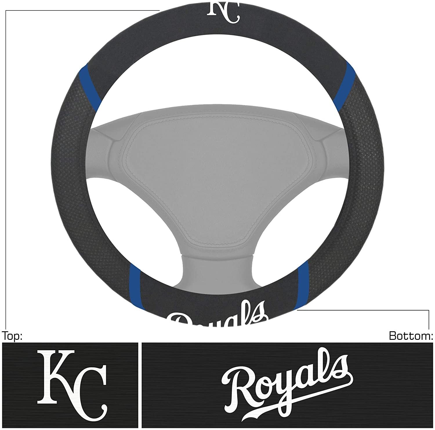 Kansas City Royals Steering Wheel Cover Premium Embroidered Black 15 Inch