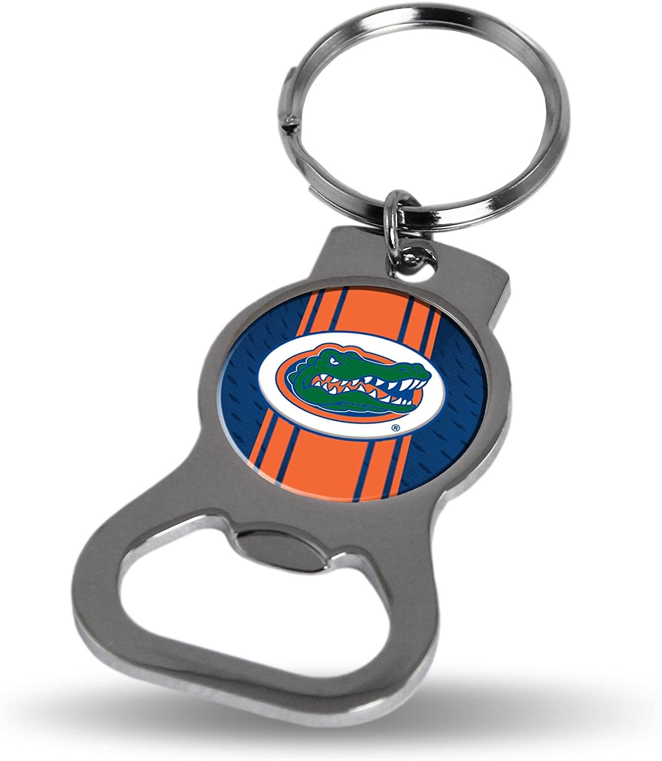 University of Florida Gators Premium Solid Metal Bottle Opener Keychain, Silver Key Ring, Team Logo