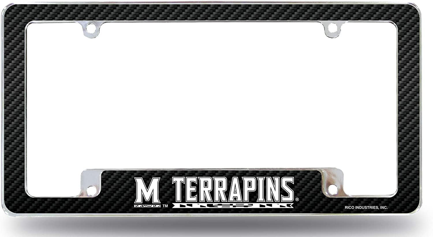 University of Maryland Terrapins Metal License Plate Frame Chrome Tag Cover, Carbon Fiber Design, 12x6 Inch