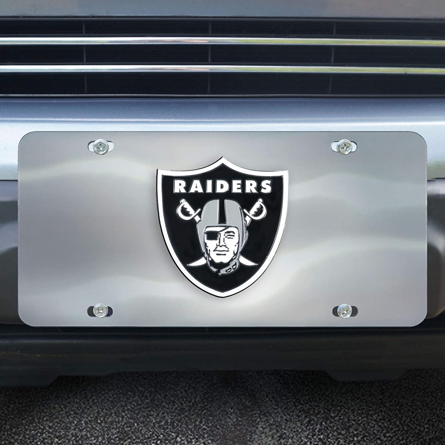Las Vegas Raiders License Plate Tag, Premium Stainless Steel Chrome Diecast, Raised Solid Metal Color Emblem, 6x12 Inch