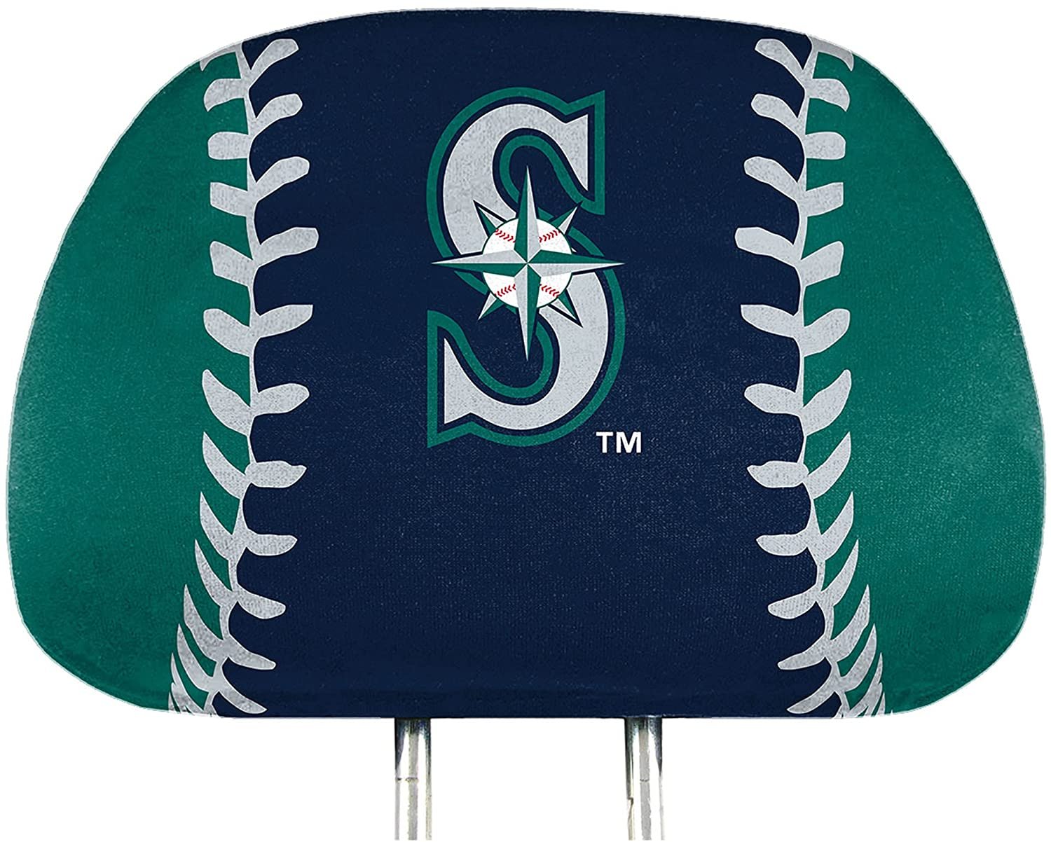 Seattle Mariners Premium Pair of Auto Head Rest Covers, Full Color Printed, Elastic, 10x14 Inch