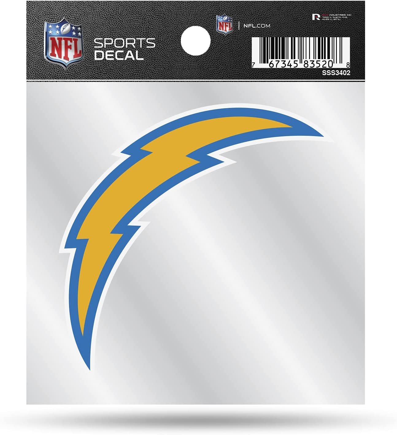 Los Angeles Chargers 4x4 Inch Die Cut Decal Sticker, Primary Logo, Clear Backing