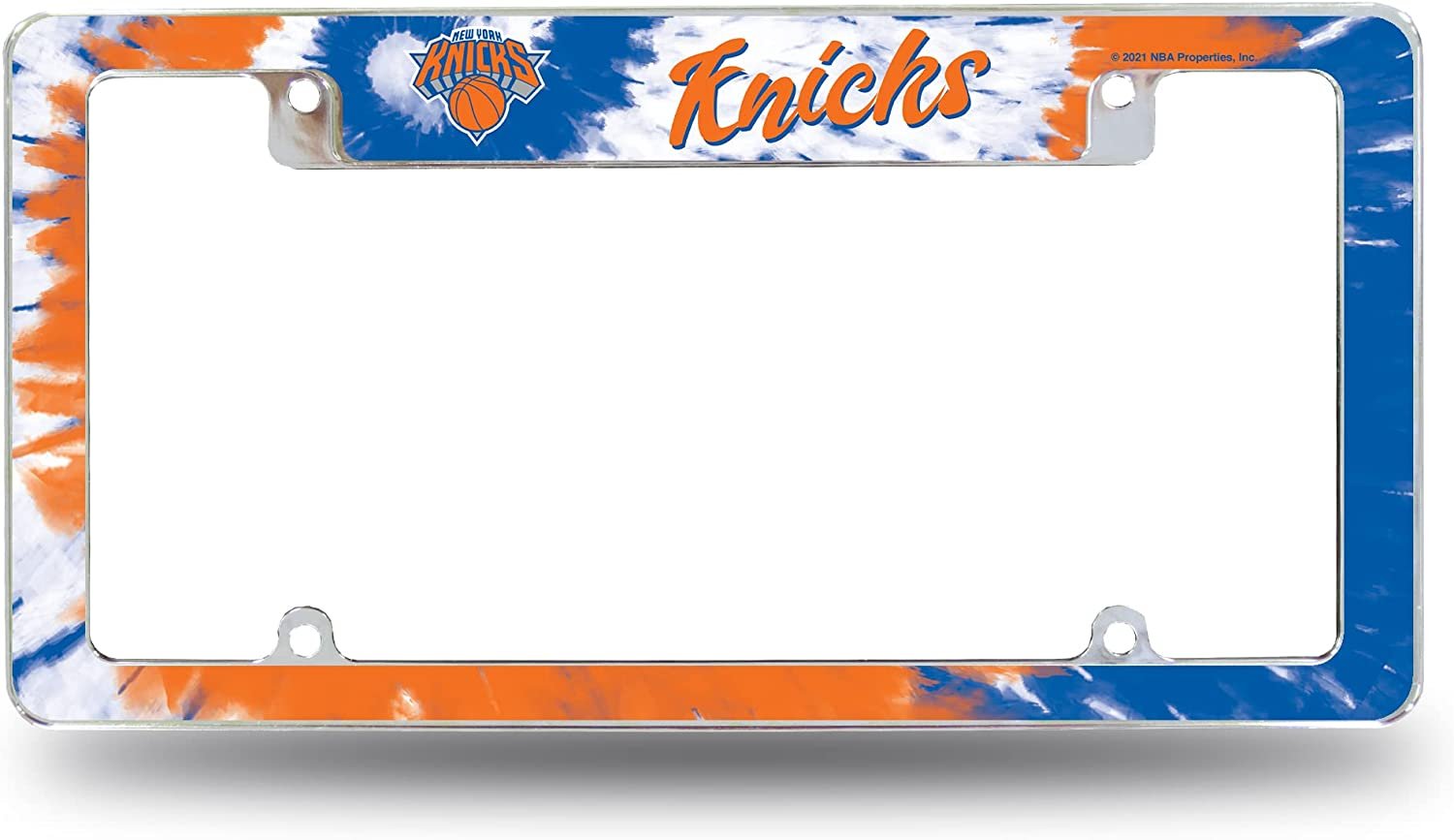 New York Knicks Metal License Plate Frame Chrome Tag Cover Tie Dye Design 6x12 Inch