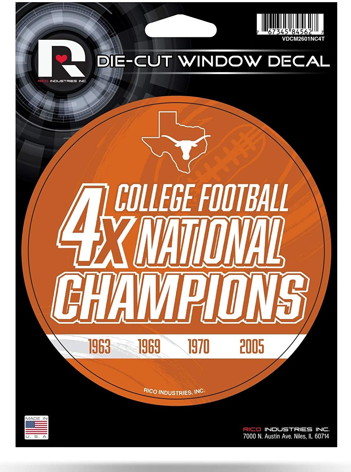 Texas Longhorns 5" Decal Sticker 4X Time Champions Flat Vinyl Auto Emblem College Football University of