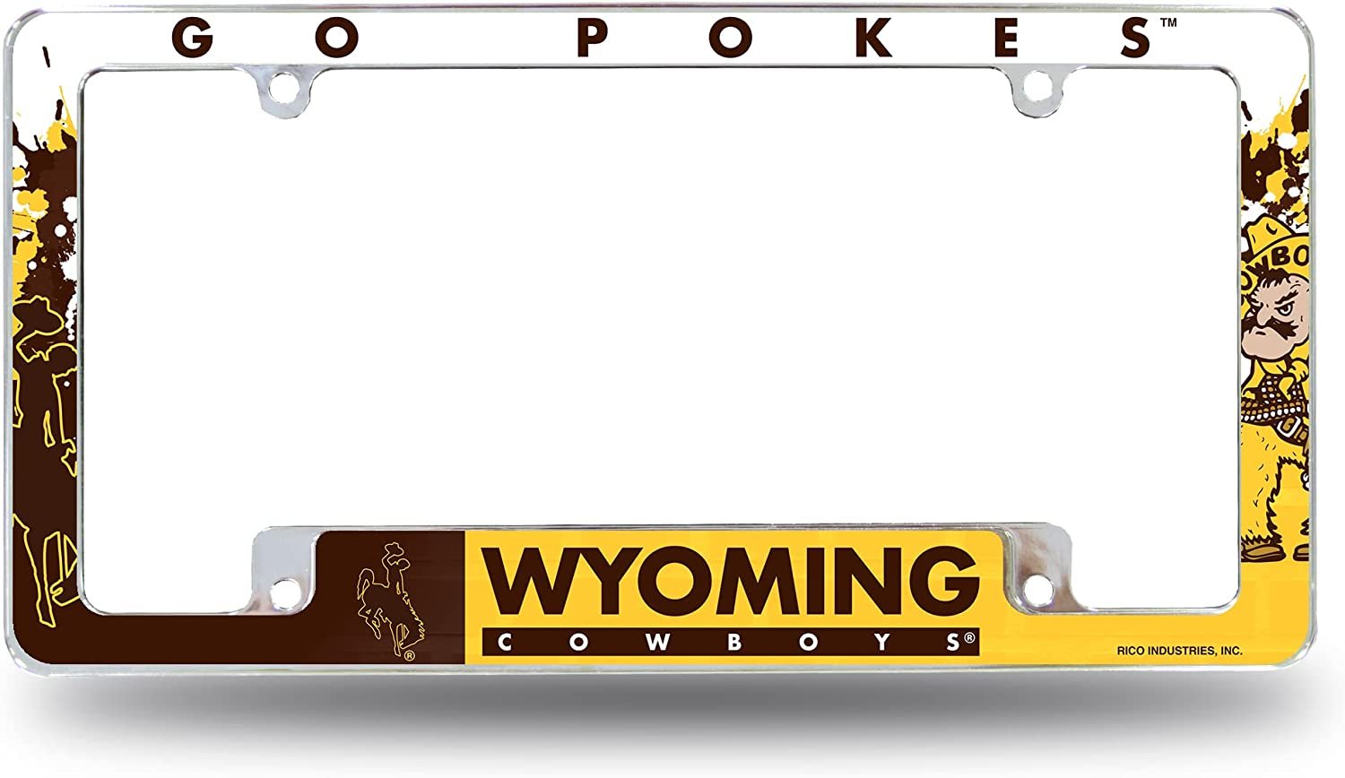 University of Wyoming Cowboys Metal License Plate Frame Chrome Tag Cover 12x6 Inch All Over Design