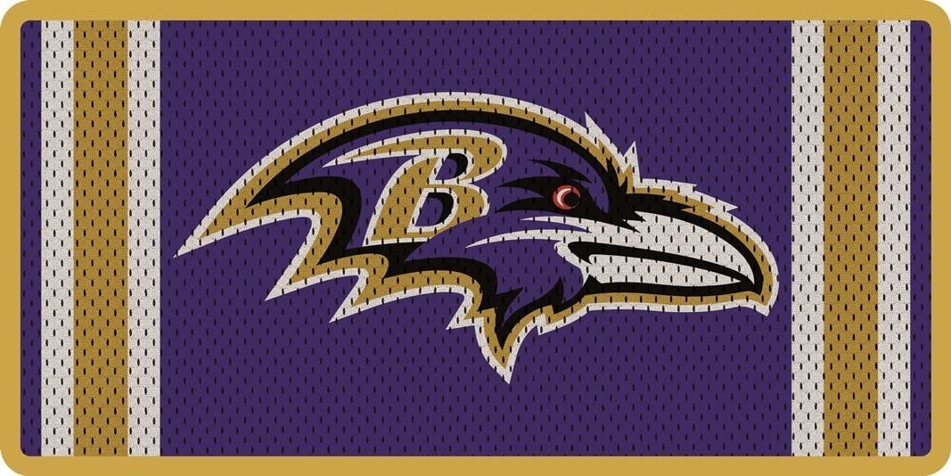 Baltimore Ravens Premium Laser Cut Tag License Plate, Jersey Design, Mirrored Acrylic Inlaid, 6x12 Inch