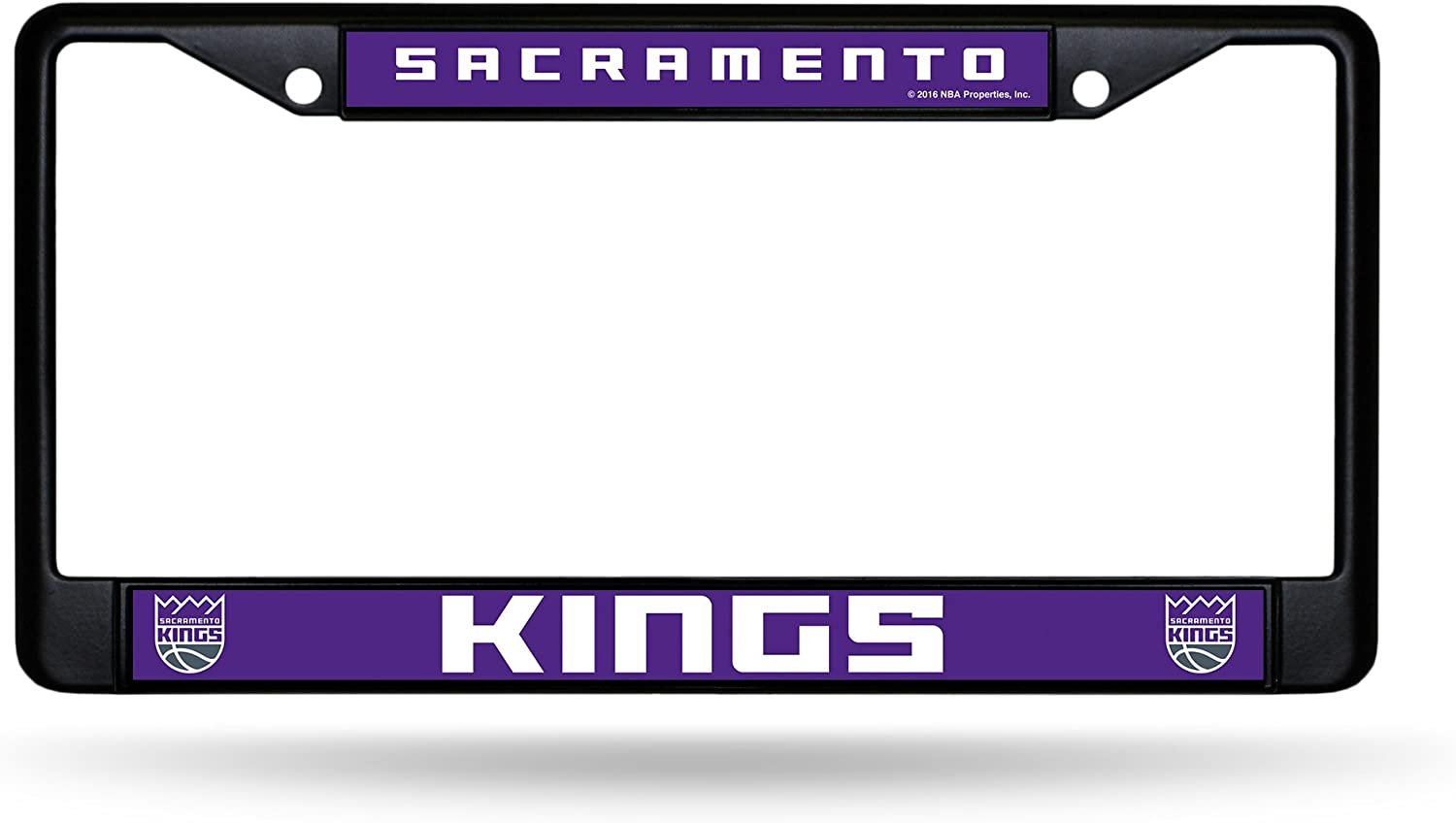 Sacramento Kings Black Metal License Plate Frame Chrome Tag Cover 6x12 Inch