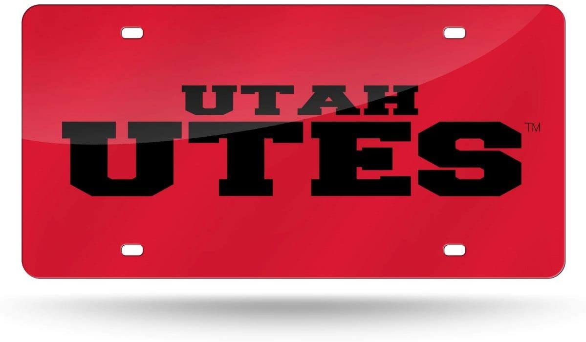 University of Utah Utes Premium Laser Cut Tag License Plate, Red, Mirrored Acrylic Inlaid, 12x6 Inch