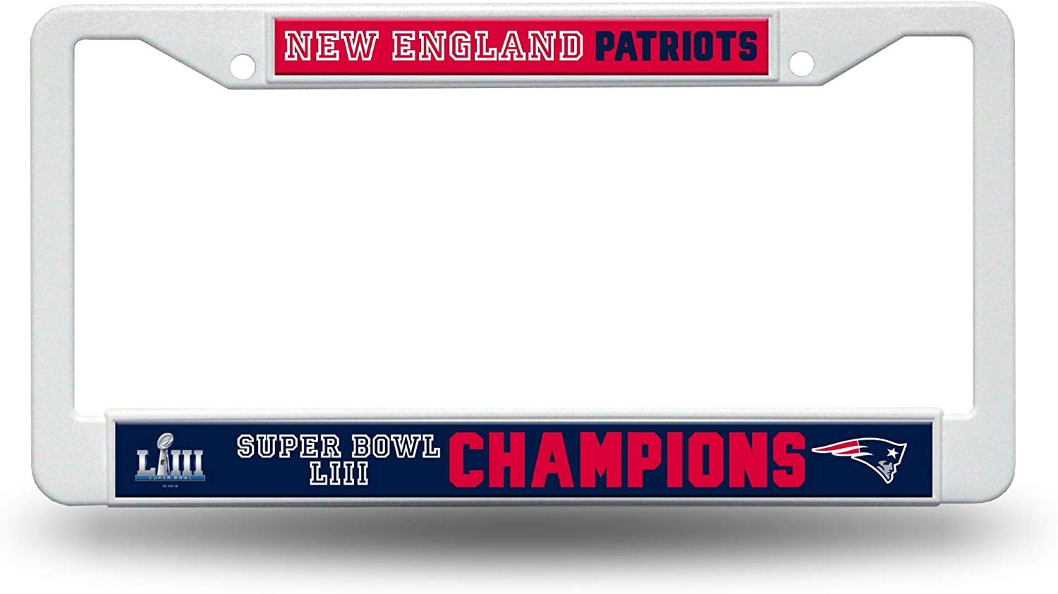 New England Patriots Super Bowl LIII Champions Plastic License Plate Frame Tag Cover, 12x6 Inch