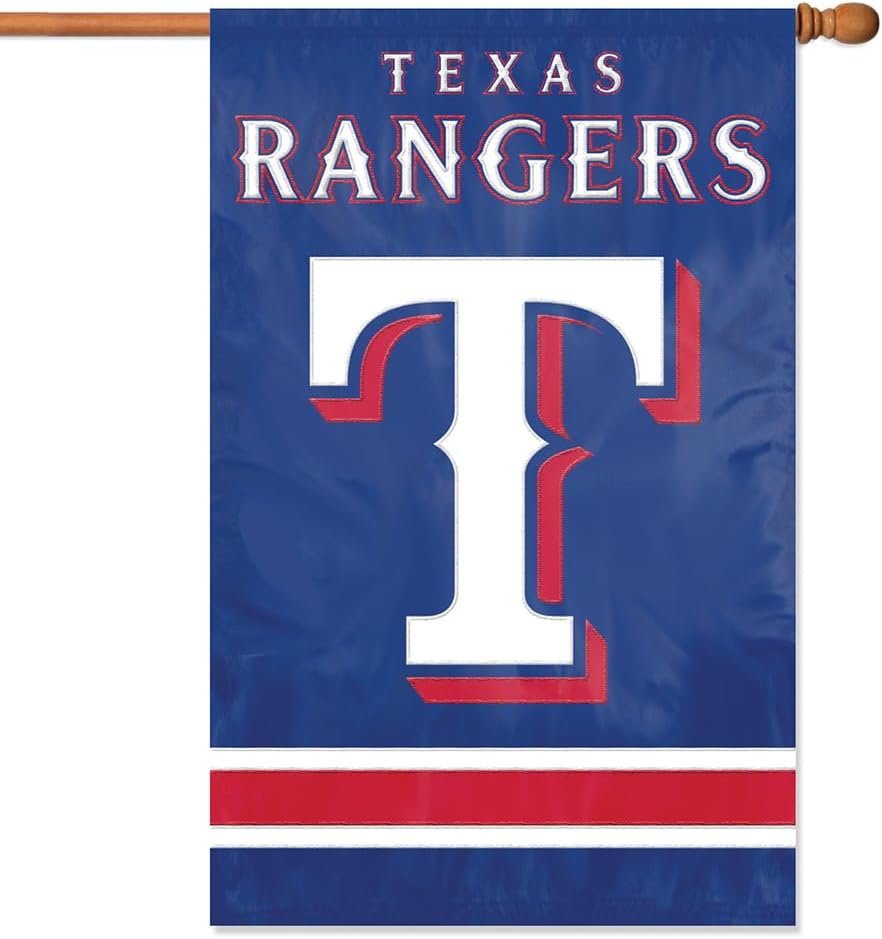 Texas Rangers Premium 2-Sided 28x44 Banner Applique & Embroidered Outdoor House Flag Baseball
