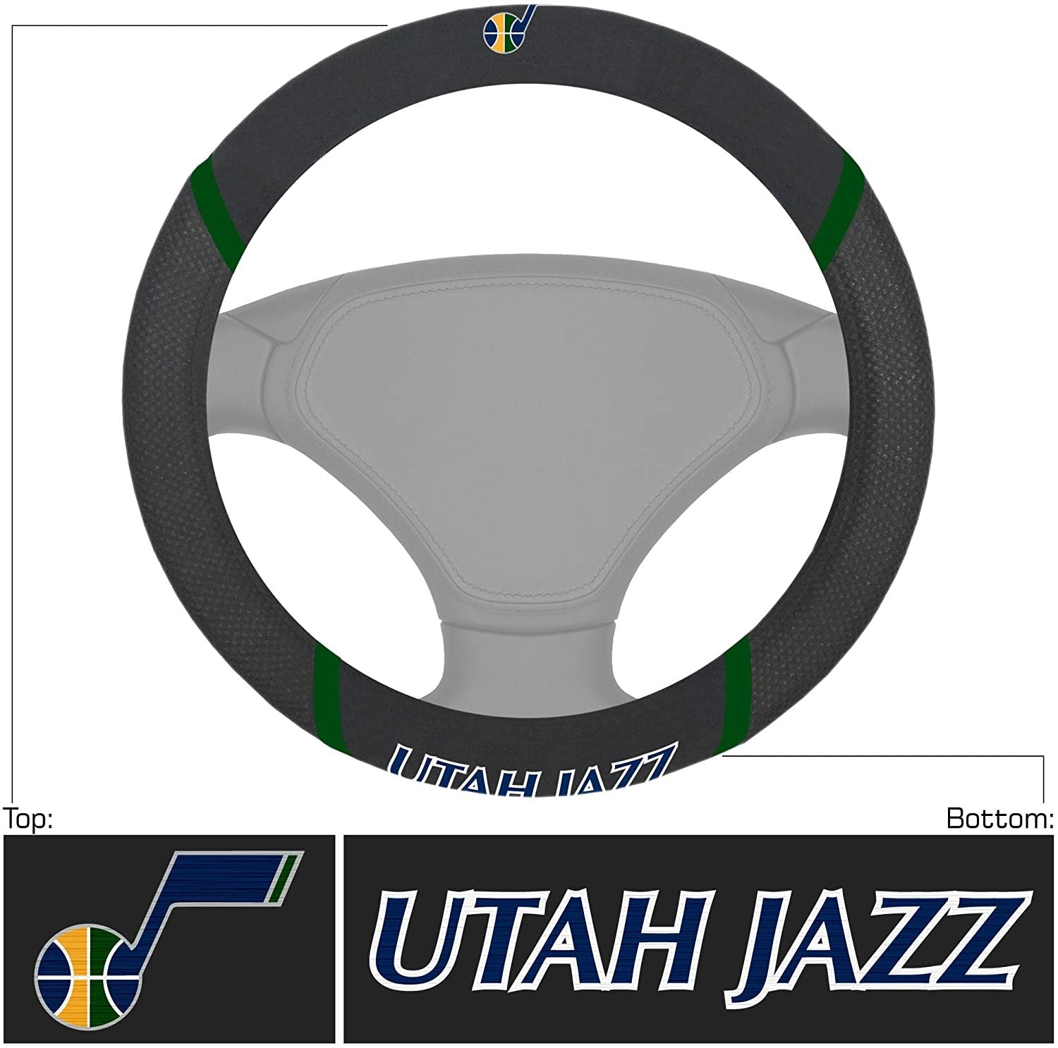 Utah Jazz Steering Wheel Cover Premium Embroidered Black 15 Inch