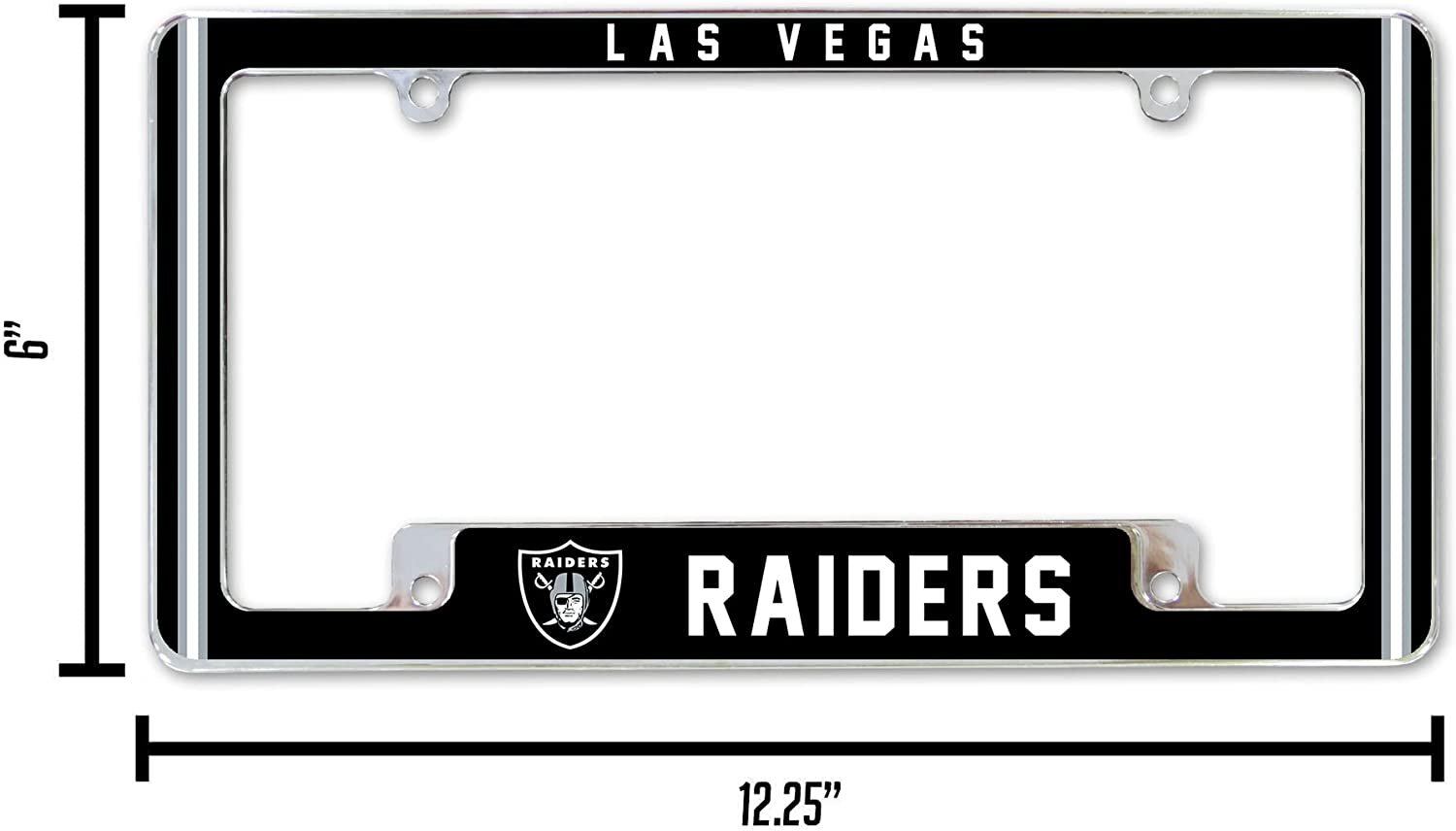 Las Vegas Raiders Metal License Plate Frame Chrome Tag Cover Alternate Design 6x12 Inch