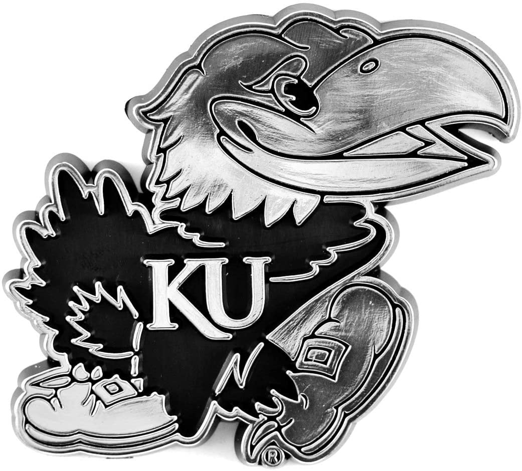 University of Kansas Jayhawks Auto Emblem, Plastic Molded, Silver Chrome Color, Raised 3D Effect, Adhesive Backing