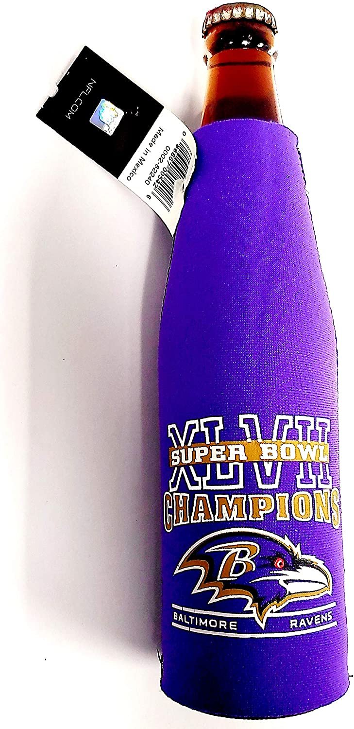 Baltimore Ravens Super Bowl XLVII Champions Zipper Bottle Beverage Insulator Neoprene Holder Cooler Football