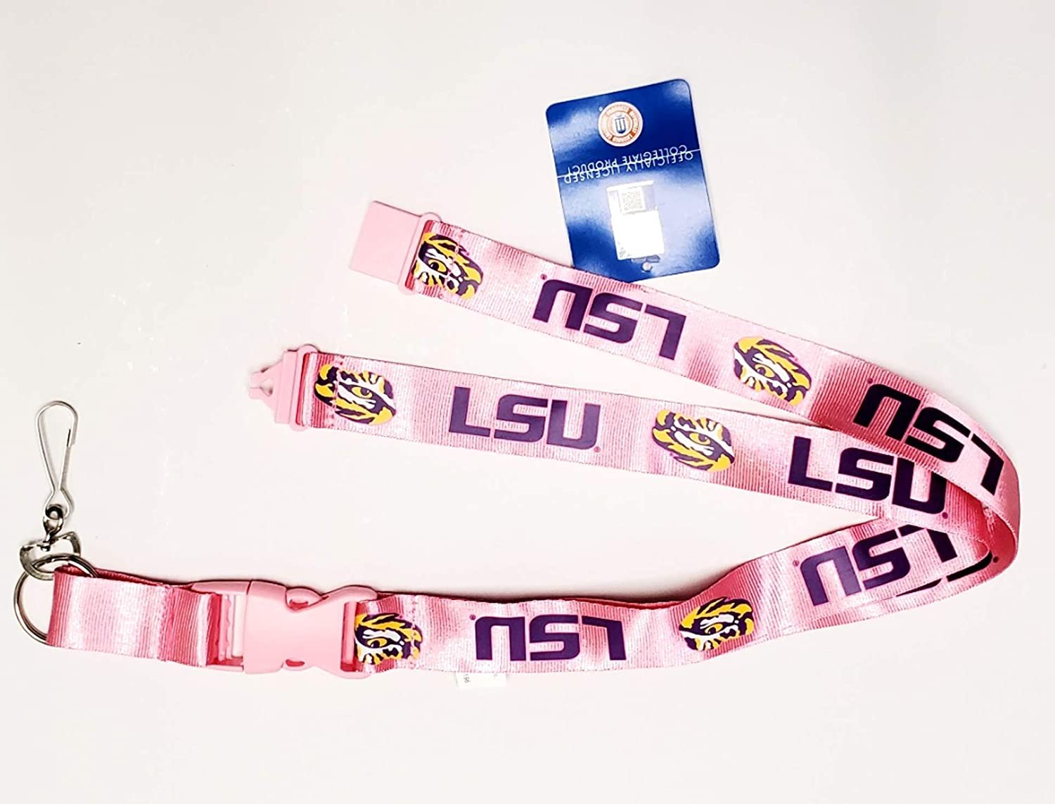 Louisiana State University LSU Tigers Pink Lanyard Keychain Double Sided Breakaway Safety Design Adult 18 Inch