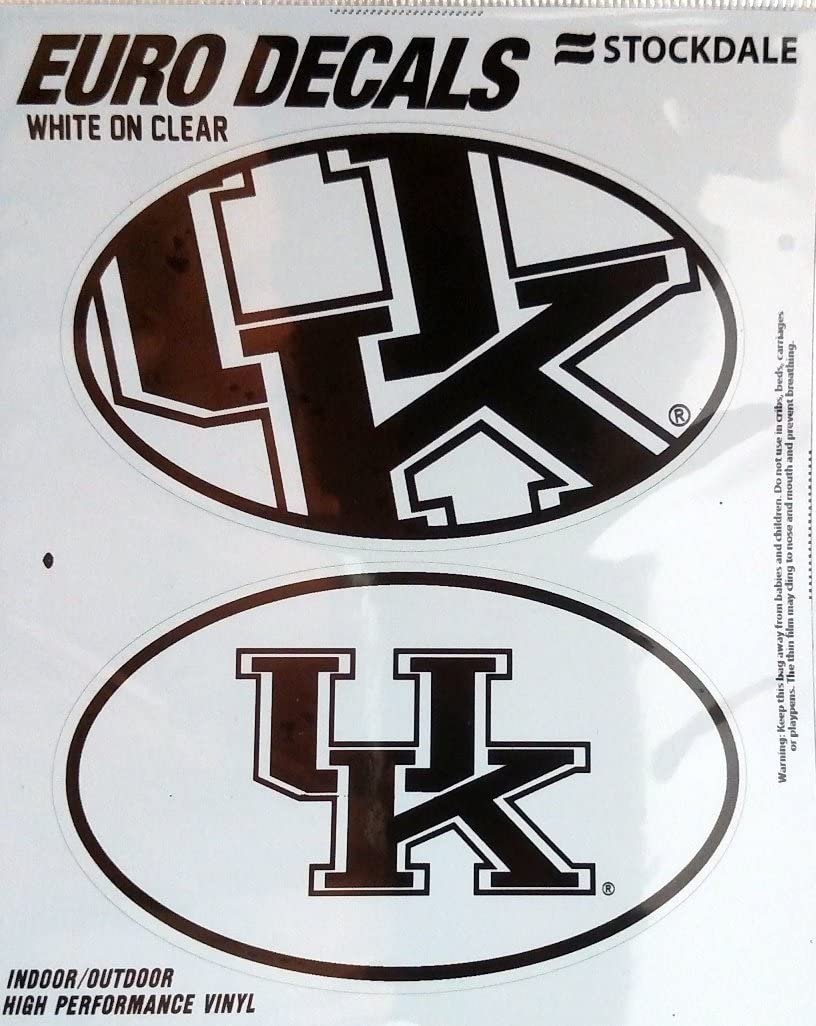 University of Kentucky Wildcats 2-Piece White and Clear Euro Decal Sticker Set, 4x2.5 Inch Each