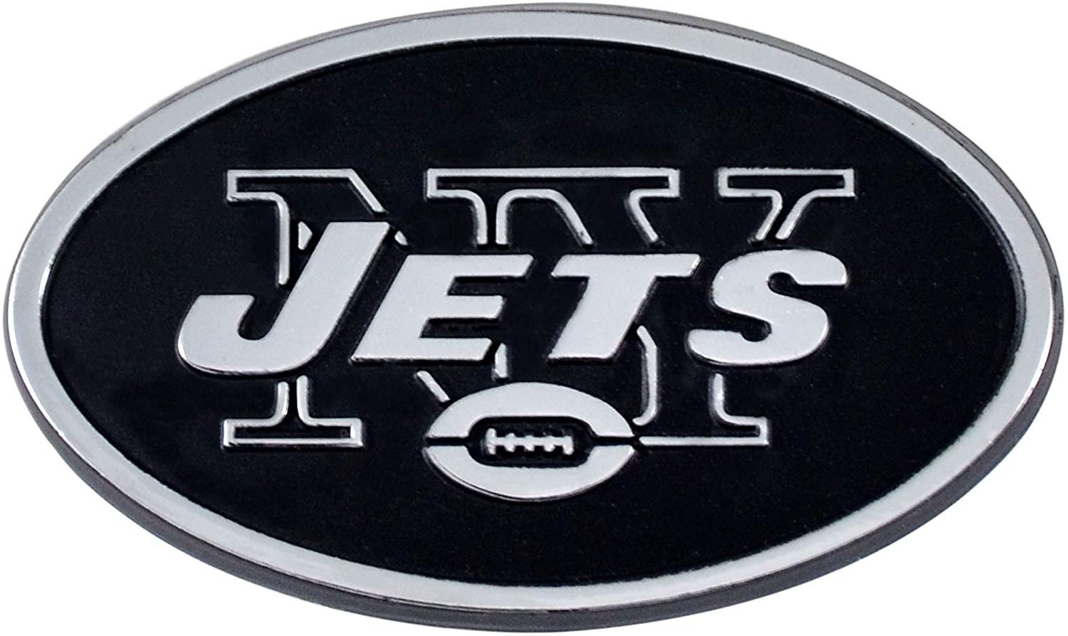 New York Jets Premium Solid Metal Raised Auto Emblem, Shape Cut, Adhesive Backing