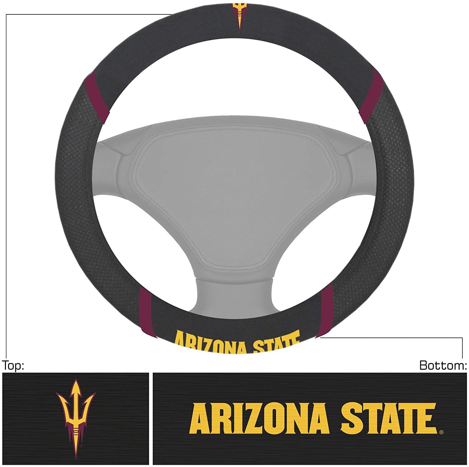 Arizona State Sun Devils Steering Wheel Cover Premium Embroidered Black 15 Inch University