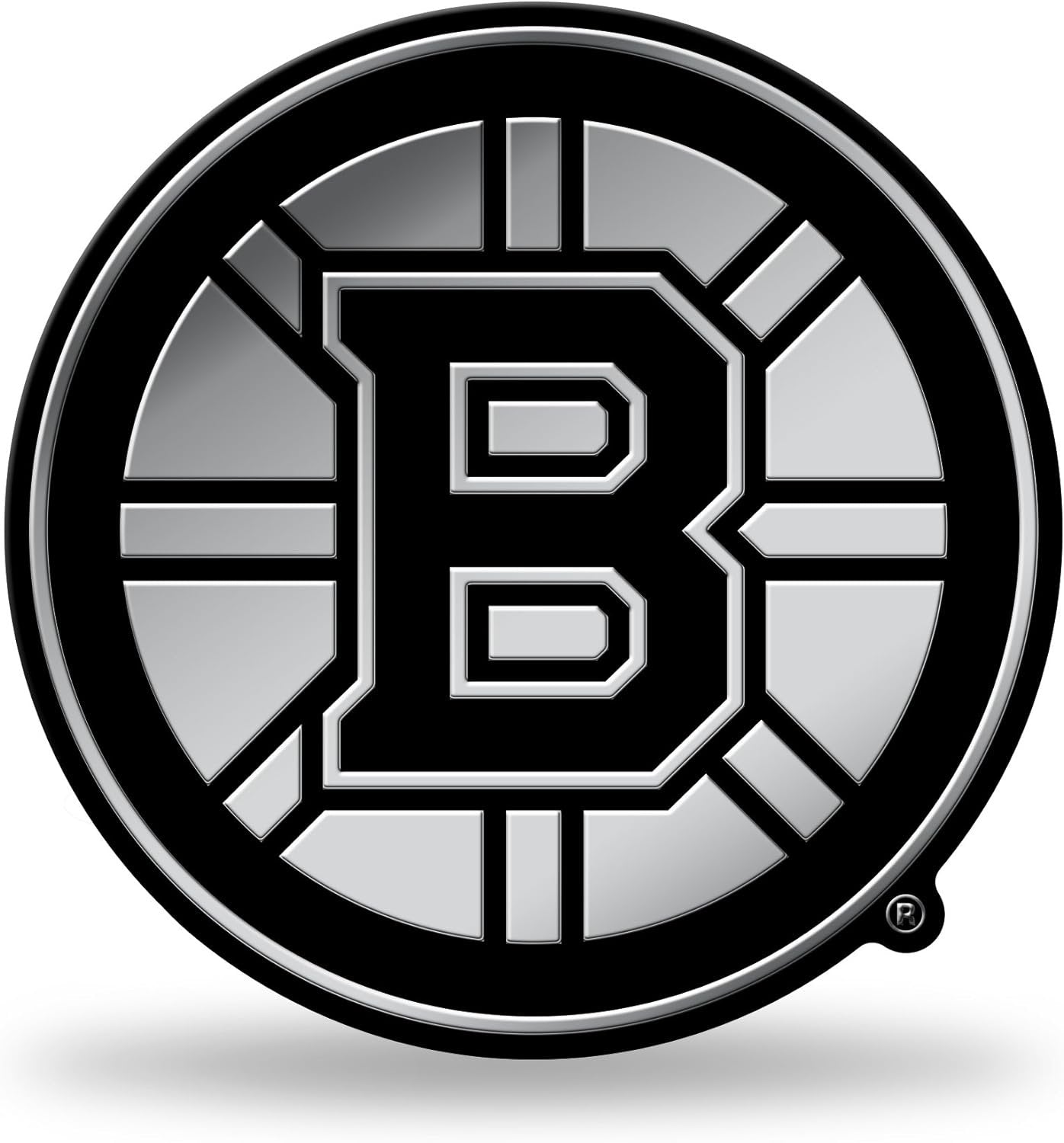 Boston Bruins Auto Emblem, Silver Chrome Color, Raised Molded Plastic, 3.5 Inch, Adhesive Tape Backing