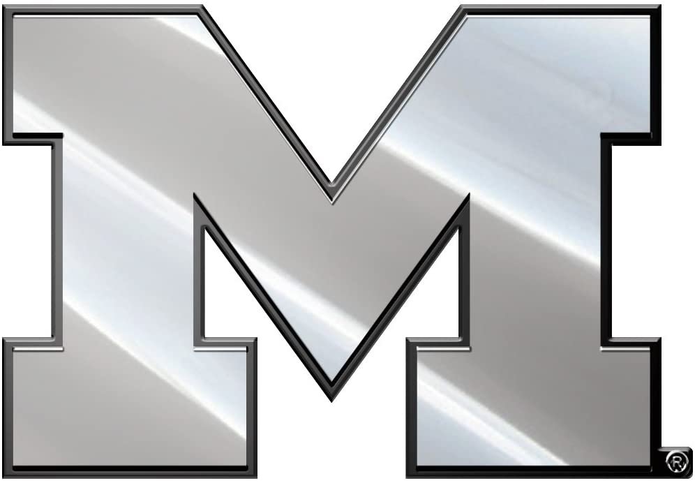 University of Michigan Wolverines Auto Emblem, Plastic Molded, Silver Chrome Color, Raised 3D Effect, Adhesive Backing