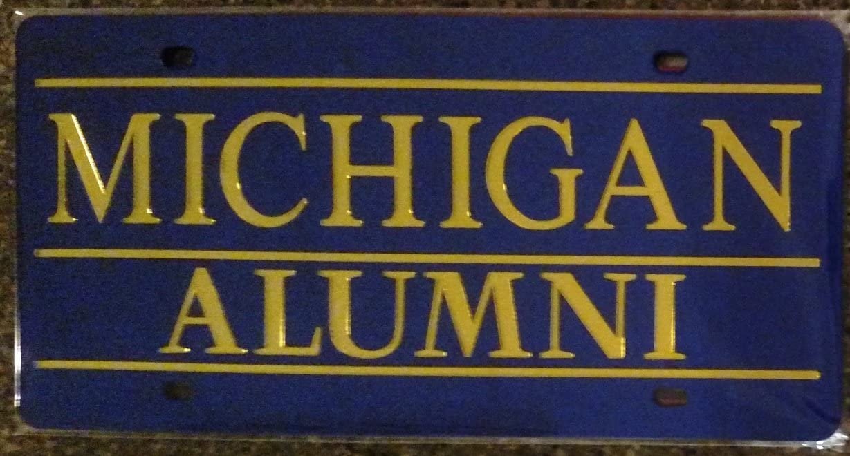 University of Michigan Wolverines Premium Laser Cut Tag License Plate, Alumni Design, Mirrored Acrylic Inlaid, 6x12 Inch