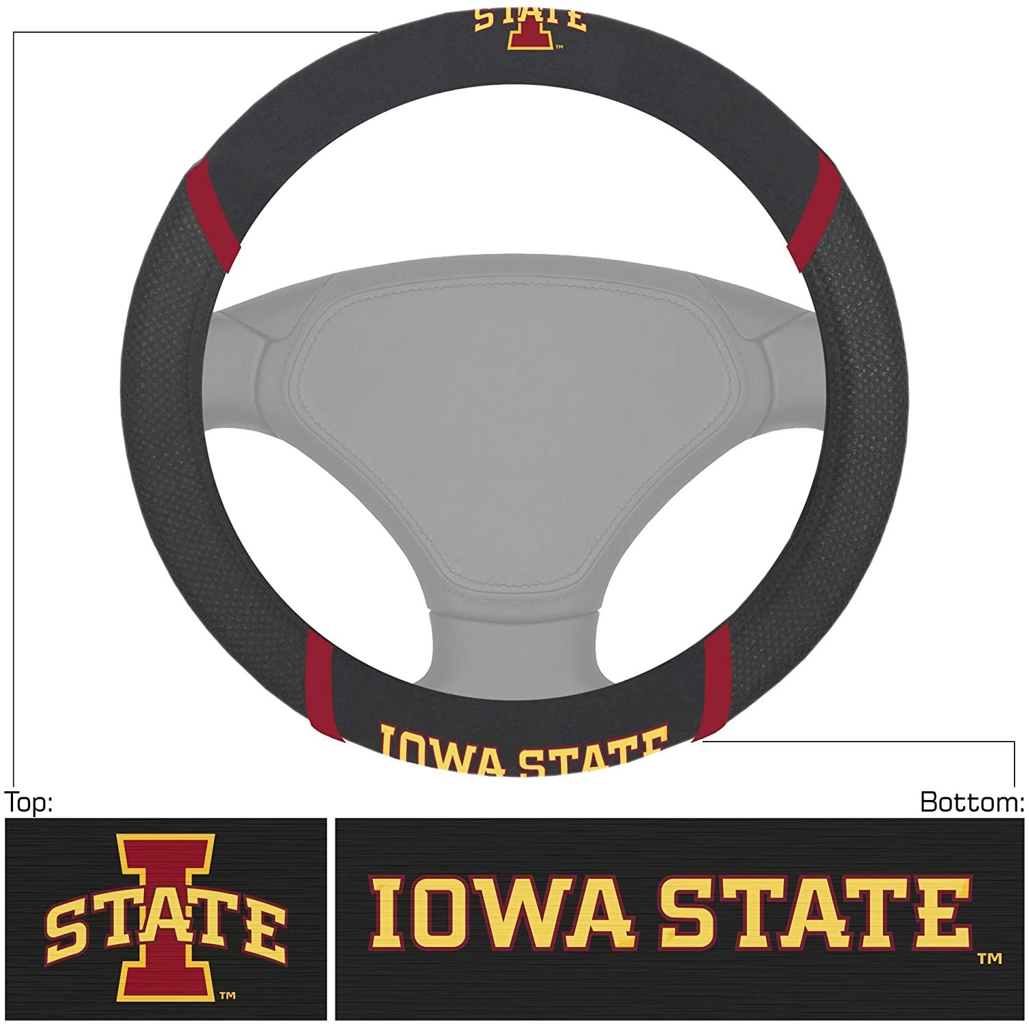 Iowa State Cyclones Steering Wheel Cover Premium Embroidered Black 15 Inch University