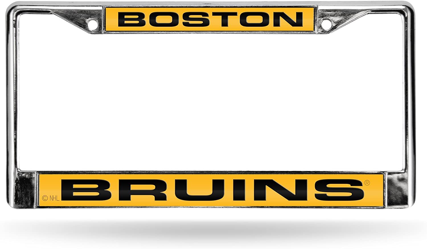 Boston Bruins Chrome Metal License Plate Frame Tag Cover, Laser Acrylic Mirrored Inserts, 12x6 Inch