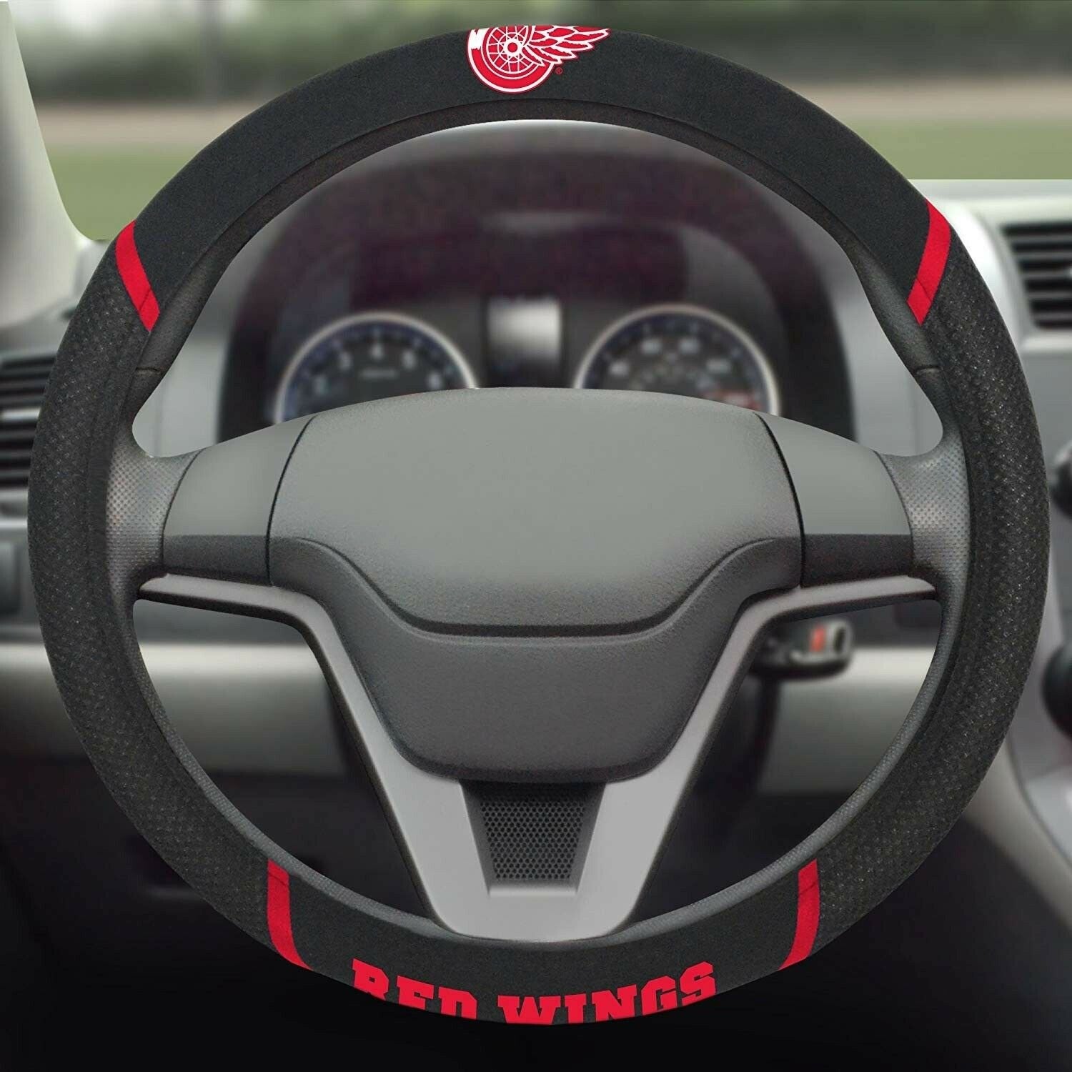 Detroit Red Wings Steering Wheel Cover Premium Embroidered Black 15 Inch