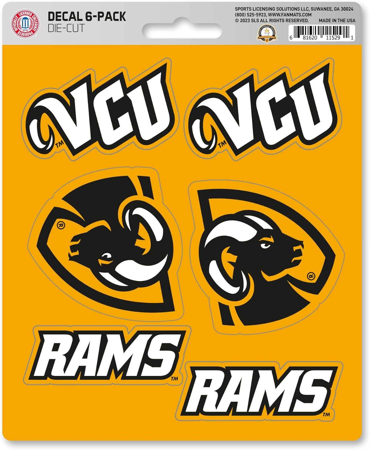 Virginia Commonwealth University VCU Rams 6-Piece Decal Sticker Set, 5x6 Inch Sheet, Gift for football fans for any hard surfaces around home, automotive, personal items