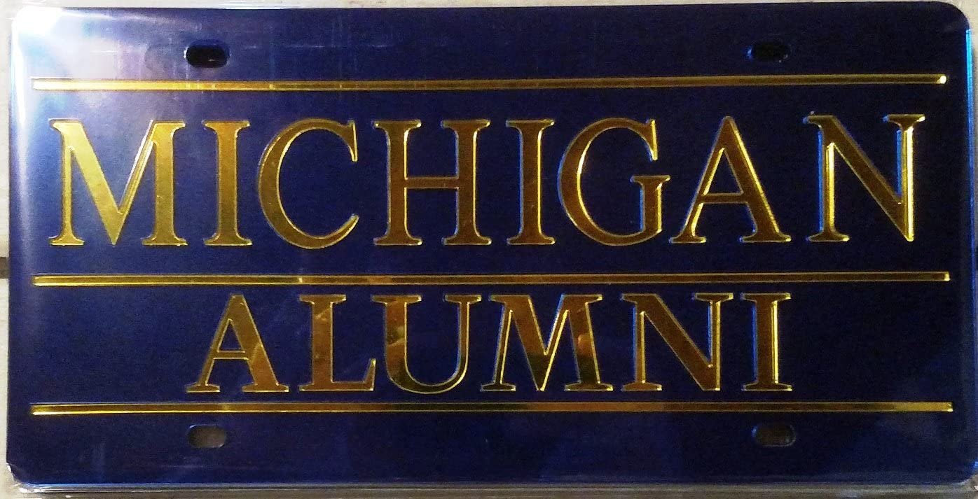University of Michigan Wolverines Premium Laser Cut Tag License Plate, Alumni Design, Mirrored Acrylic Inlaid, 6x12 Inch