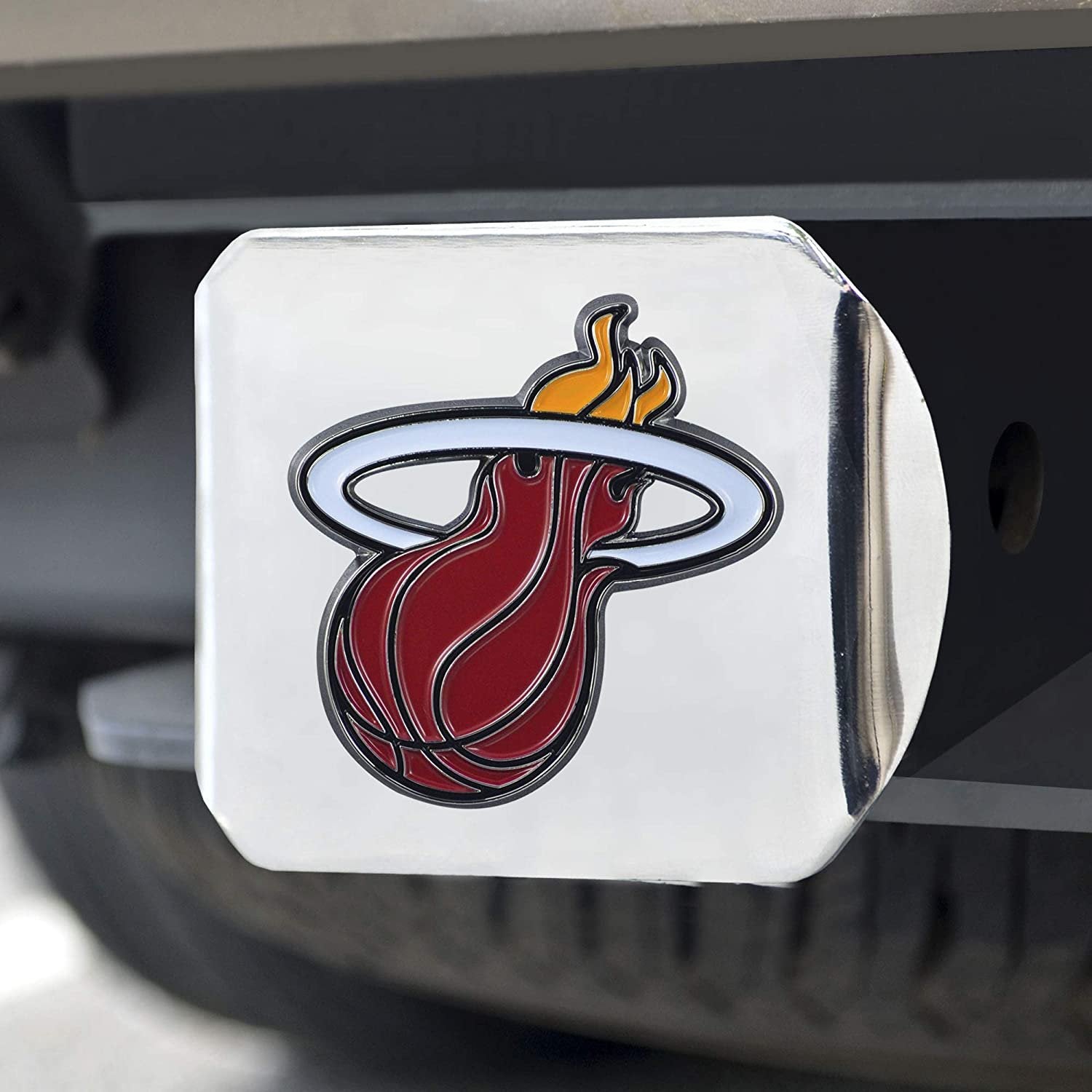 Miami Heat Hitch Cover Solid Metal with Raised Color Metal Emblem 2" Square Type III