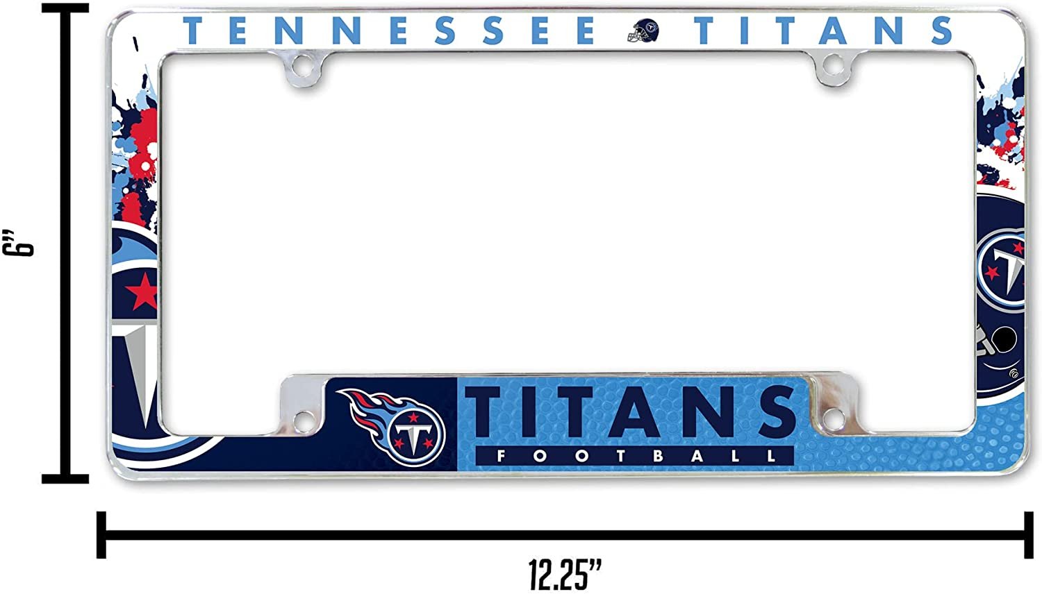 Tennessee Titans Metal License Plate Frame Chrome Tag Cover All Over Design 6x12 Inch