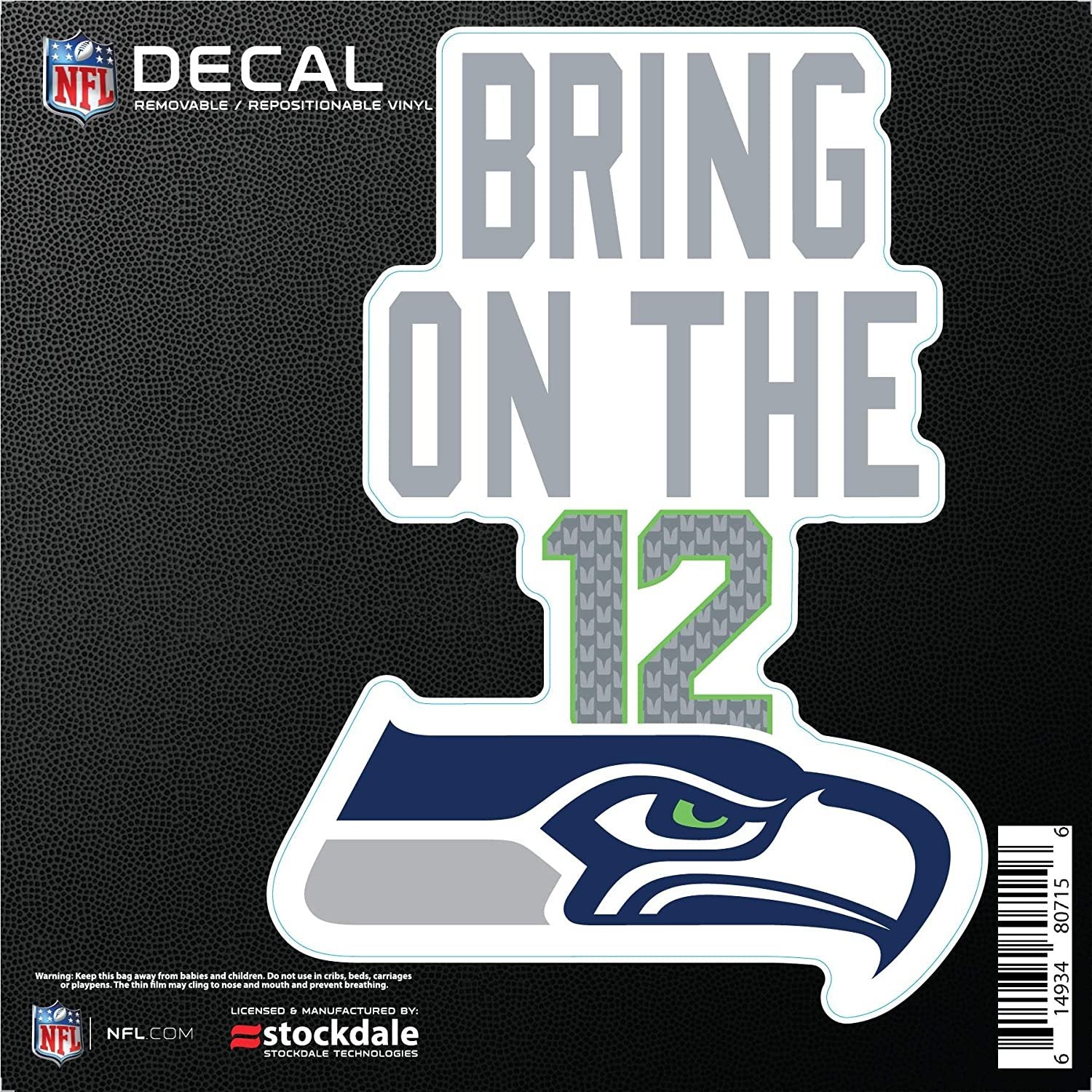 Seattle Seahawks 6 Inch Decal Sticker, Flat Vinyl, Die Cut, Slogan Design, Full Adhesive Backing
