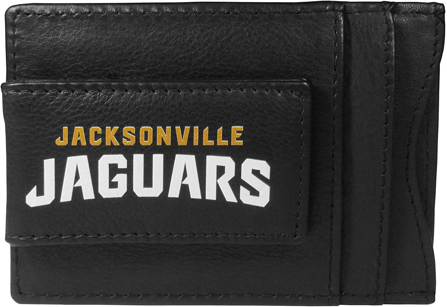 Jacksonville Jaguars Black Leather Wallet, Front Pocket Magnetic Money Clip, Printed Logo