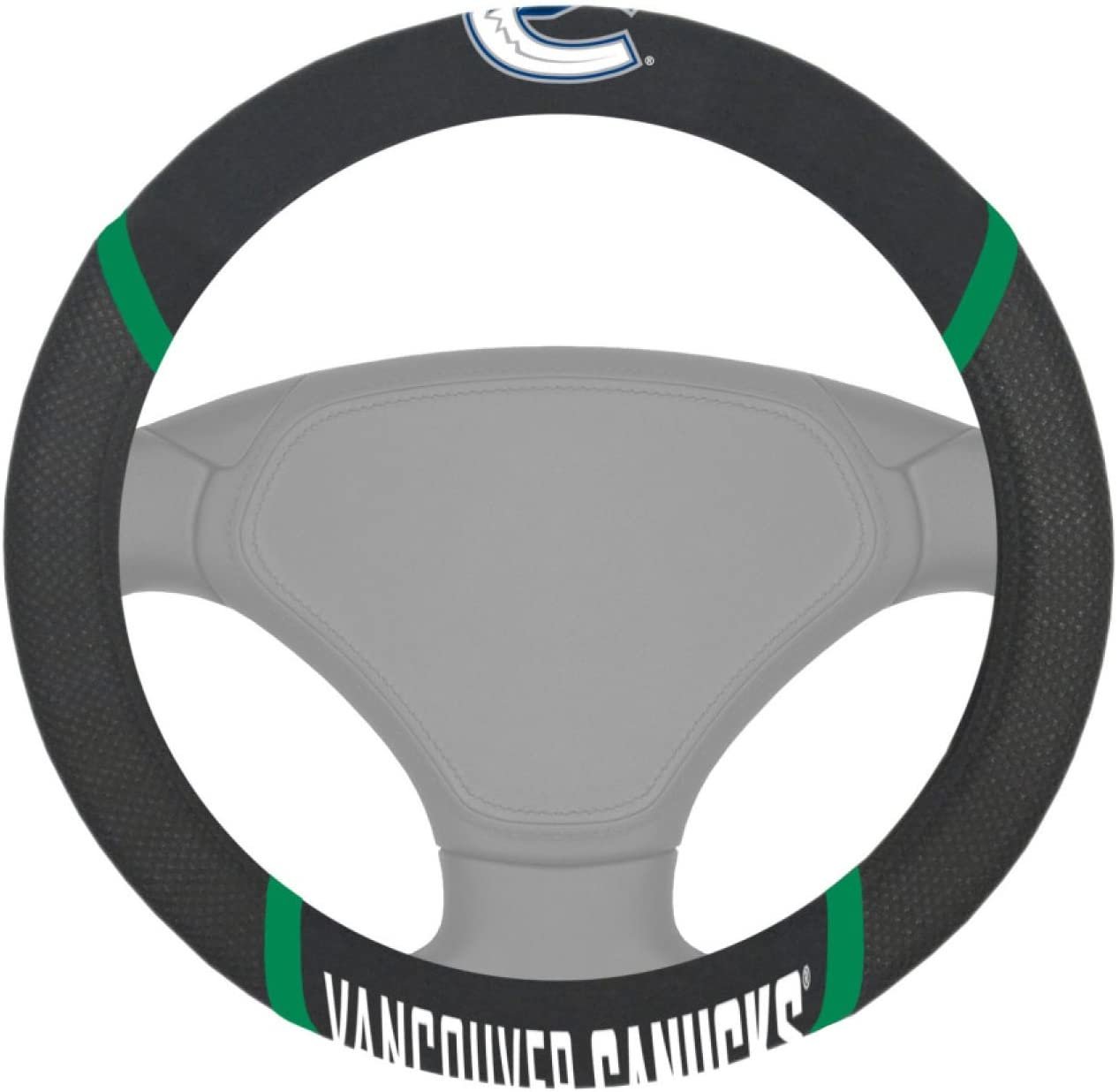 Vancouver Canucks Steering Wheel Cover Premium Embroidered Black 15 Inch