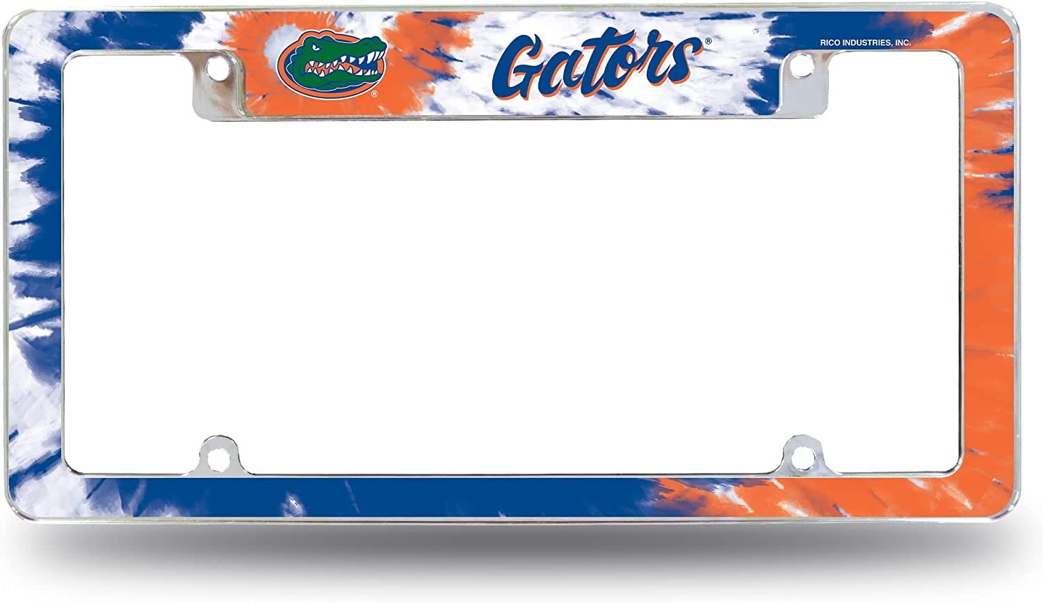 University of Florida Gators Metal License Plate Frame Chrome Tag Cover 12x6 Inch Tie Dye Design