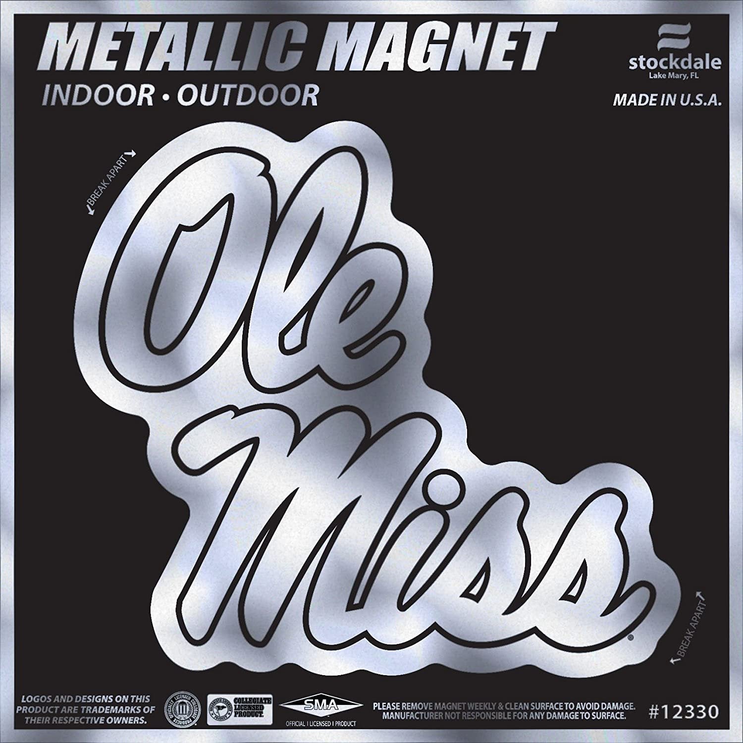 University of Mississippi Rebels Ole Miss 6 Inch Magnet, Metallic Chrome Shimmer Design, Vinyl Die Cut, Auto Home Heavy Duty