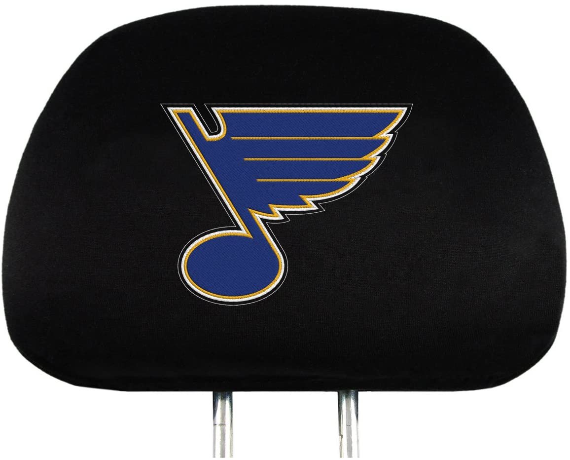 St Louis Blues Pair of Premium Auto Head Rest Covers, Embroidered, Black Elastic, 14x10 Inch