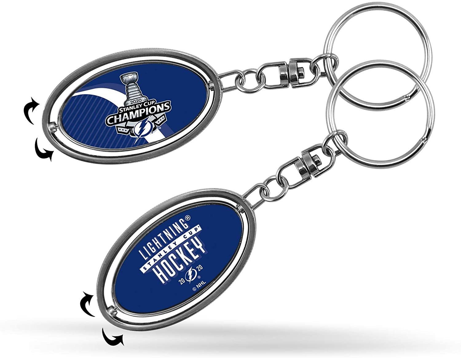 Tampa Bay Lightning 2020 Stanley Cup Champions Premium Metal Keychain, 2-Sided Spinner, Oval Fob