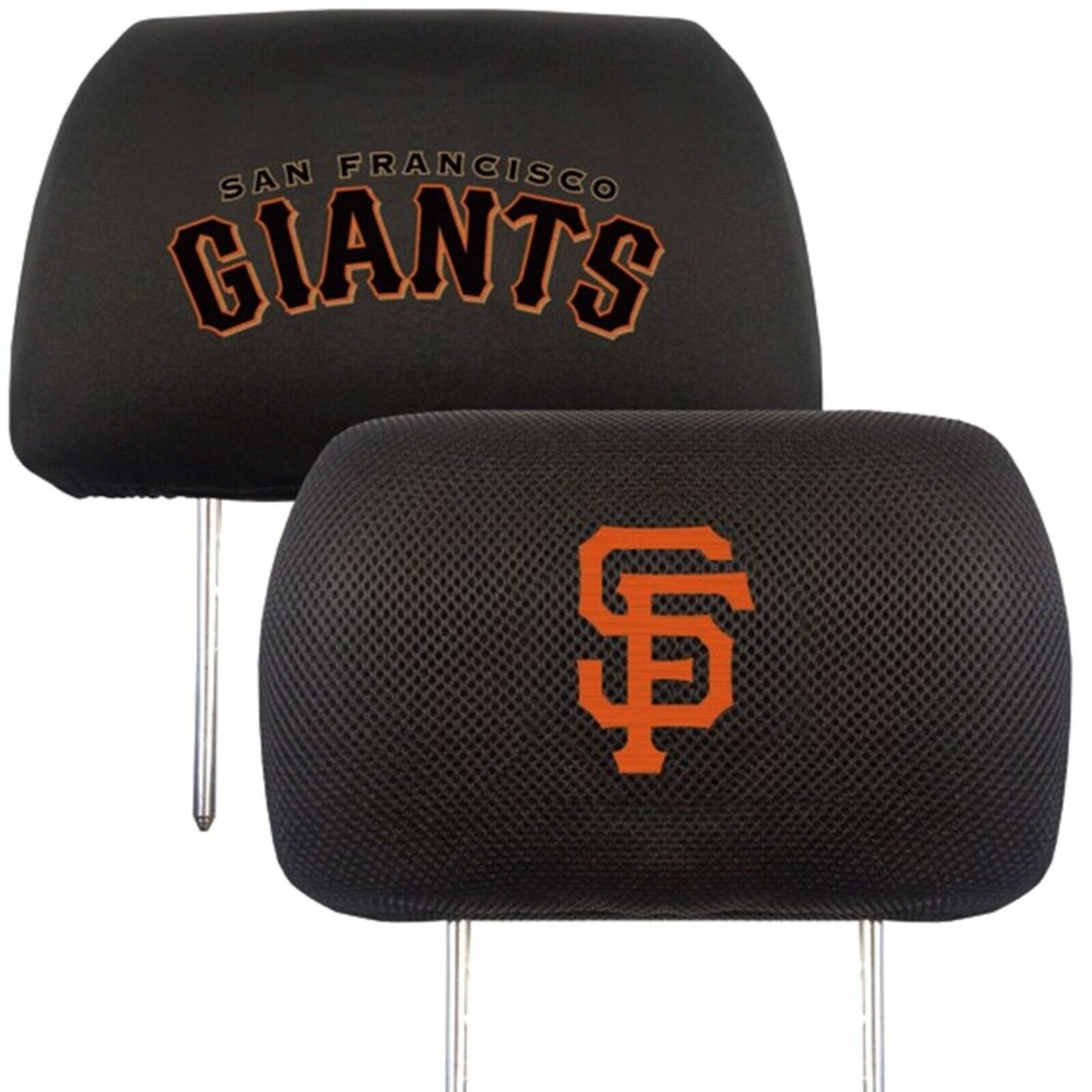 San Francisco Giants Pair of Premium Auto Head Rest Covers, Embroidered, Black Elastic, 14x10 Inch