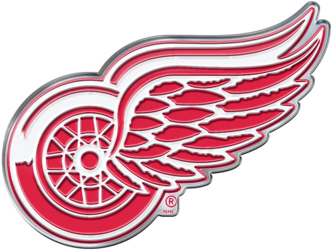 Detroit Red Wings Auto Emblem, Aluminum Metal, Embossed Team Color, Raised Decal Sticker, Full Adhesive Backing