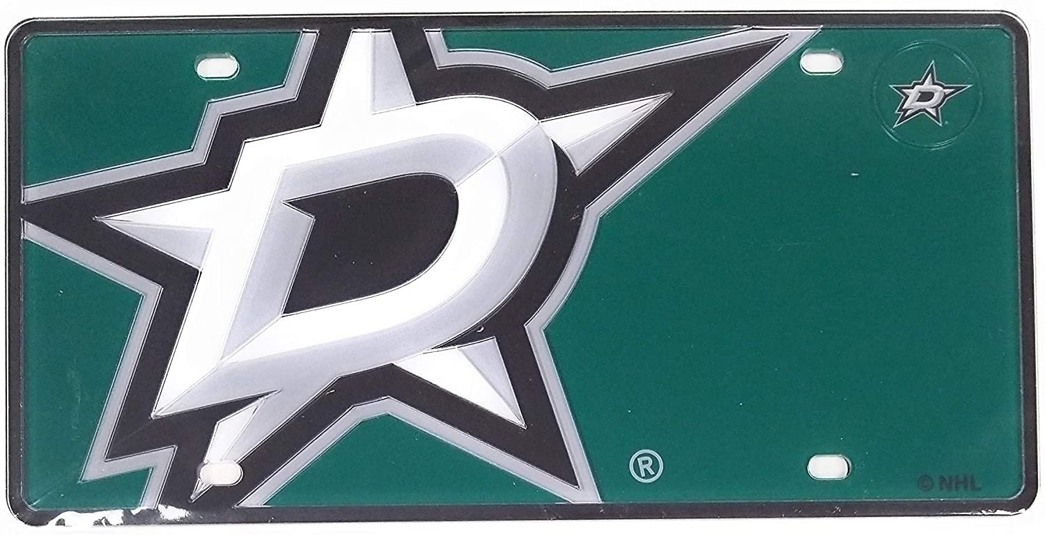 Dallas Stars Premium Laser Cut Tag License Plate, Mega Logo, Mirrored Acrylic Inlaid, 6x12 Inch