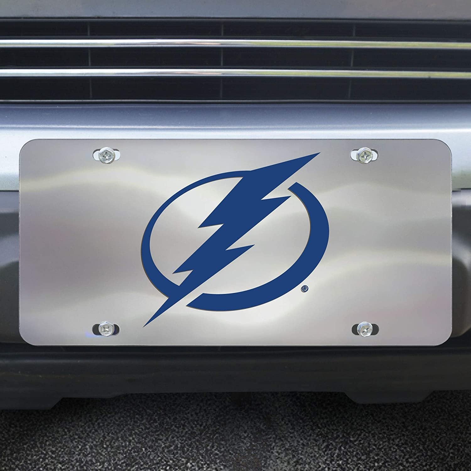 Tampa Bay Lightning License Plate Tag, Premium Stainless Steel Diecast, Chrome, Raised Solid Metal Color Emblem, 6x12 Inch